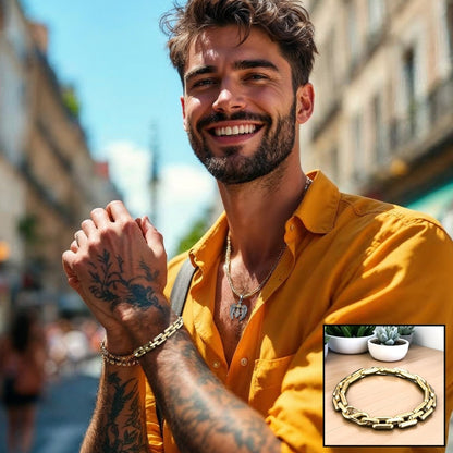 LE BRACELET HOMME MASCULET II™ dore chemise jaune collier 