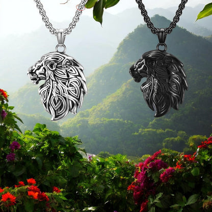 Collier homme- pendentif LE LÉOPOL™ ; Collier tête de Lion polie, élégant et raffiné