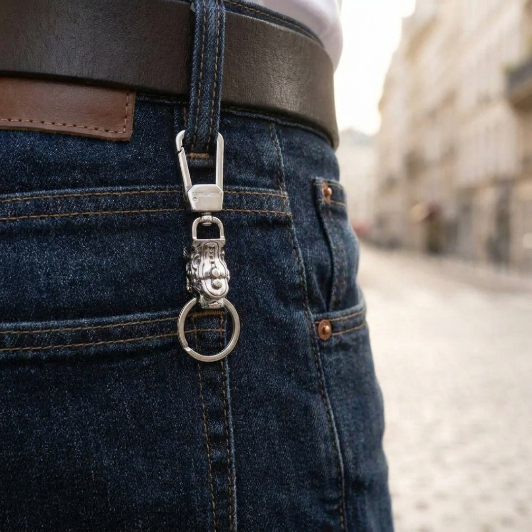 Le Porte-Clé Pixiu Impérial argent jeans fonce