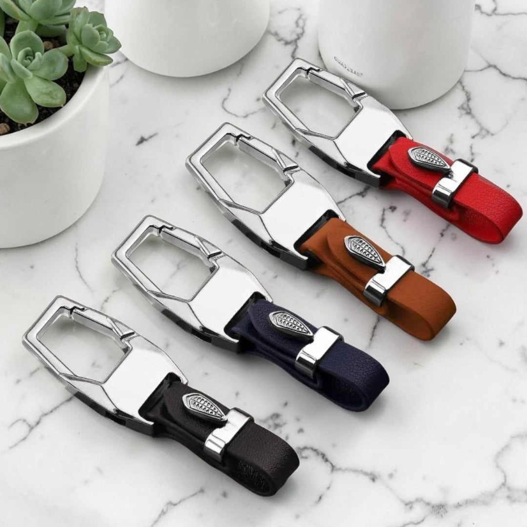 Porte-clé en cuir | Le "Gentleman", mousqueton zinc quatre variantes table marbre