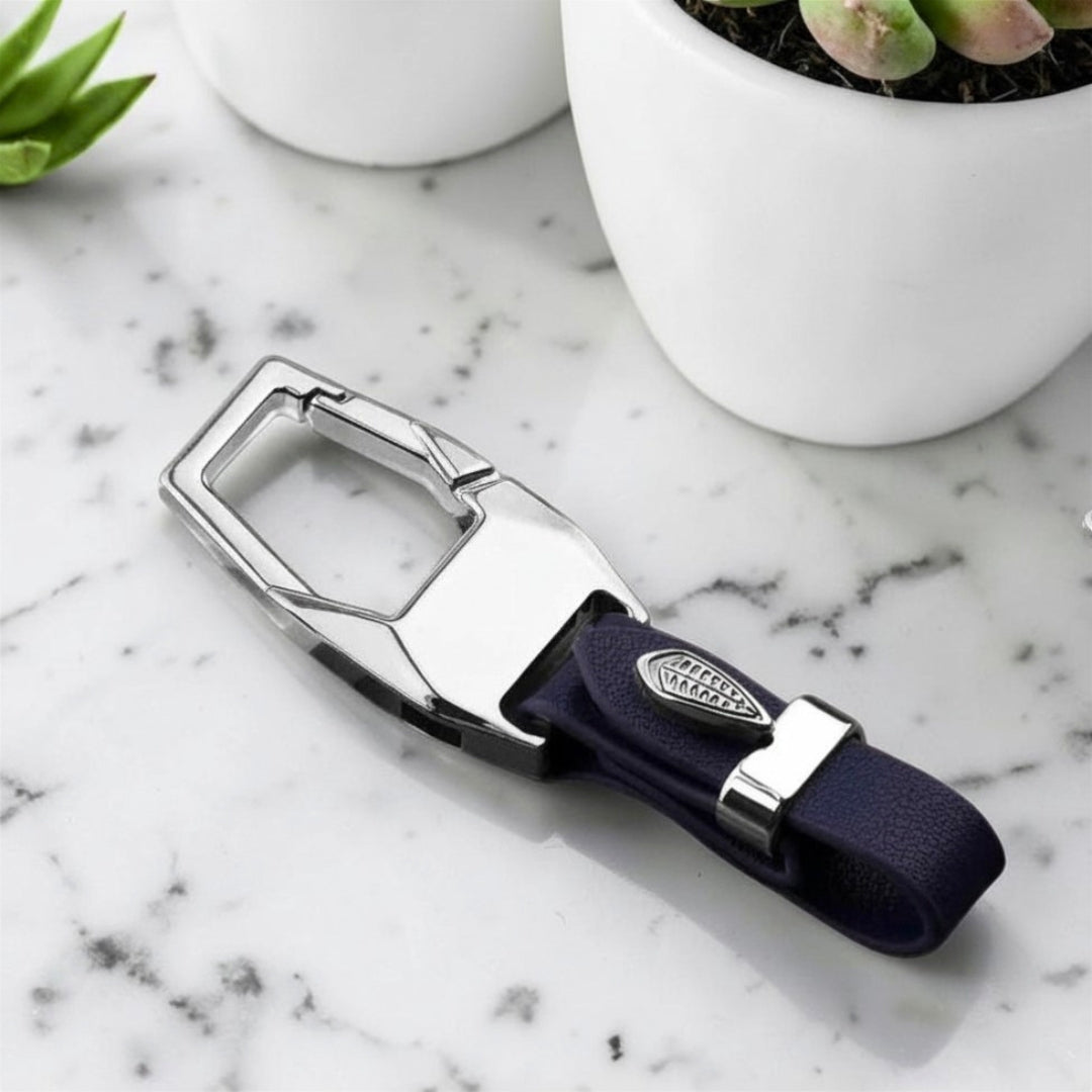 Porte-clé en cuir Le "Gentleman", mousqueton zinc variante bleu