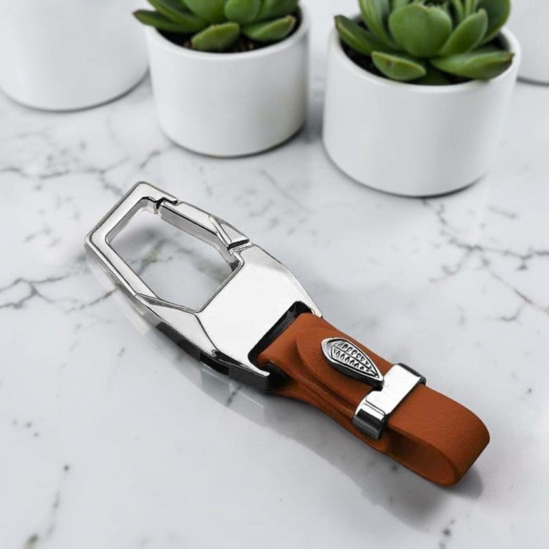 Porte-clé en cuir Le "Gentleman", mousqueton zinc variante brun