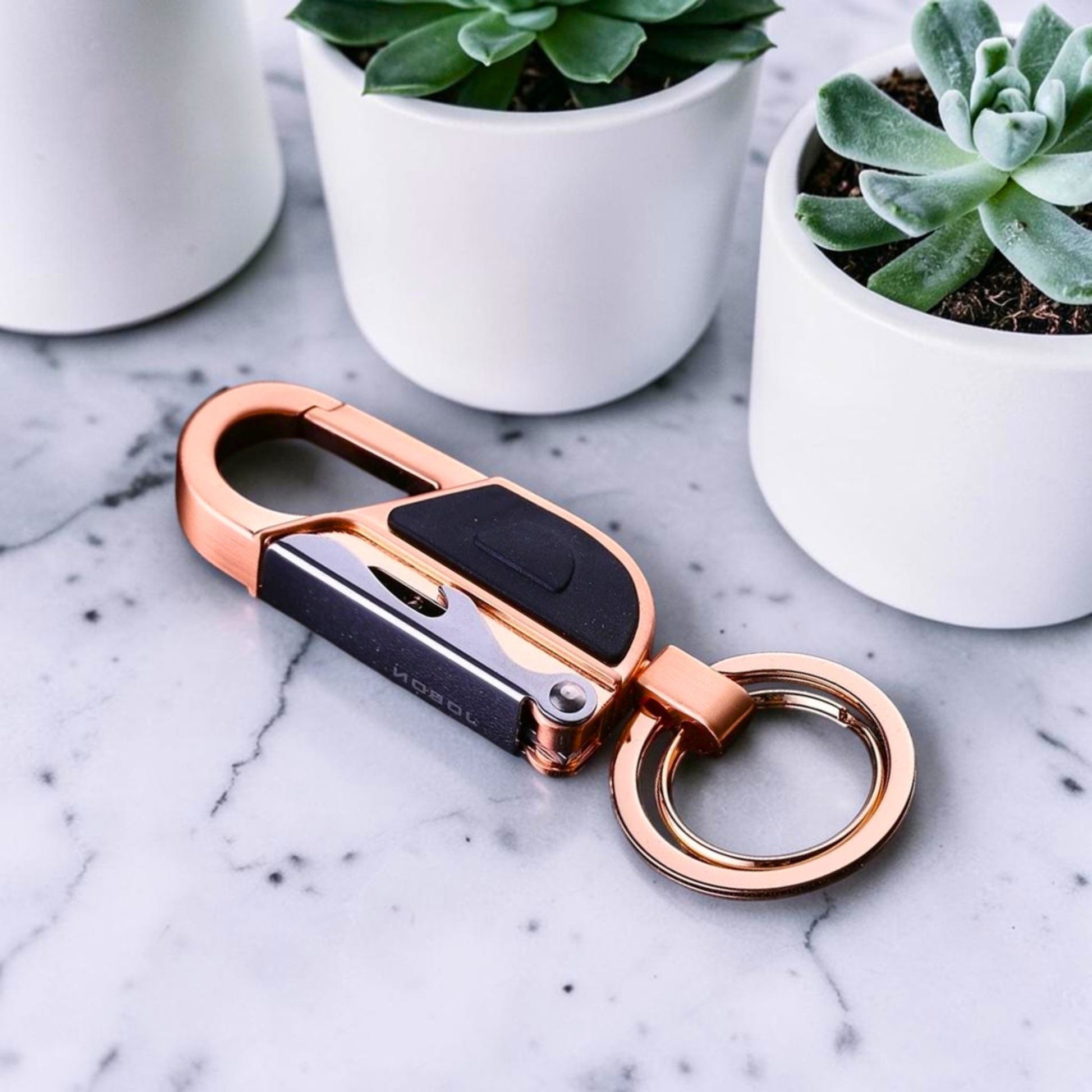 Porte-clé métal mousqueton EDC finition dorée rose gold