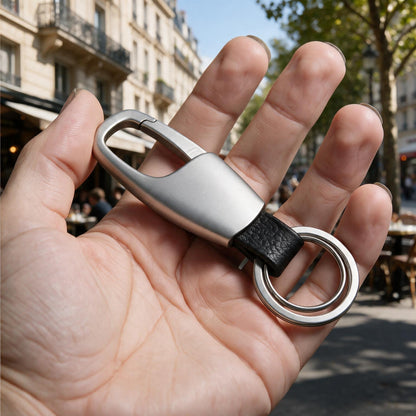 Porte-clés de luxe | Cuir & Alliage Premium  «Minimalist argent mais Paris 