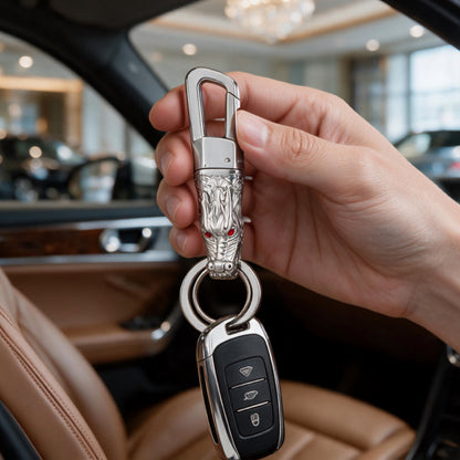 Porte clé homme luxe | tête de dragon chinois "Dragon Guard" argent main voiture luxe garage