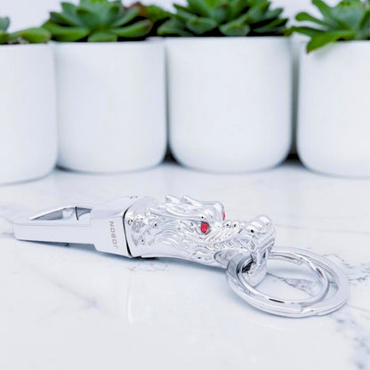 Porte clé homme luxe | tête de dragon chinois "Dragon Guard" variante argent