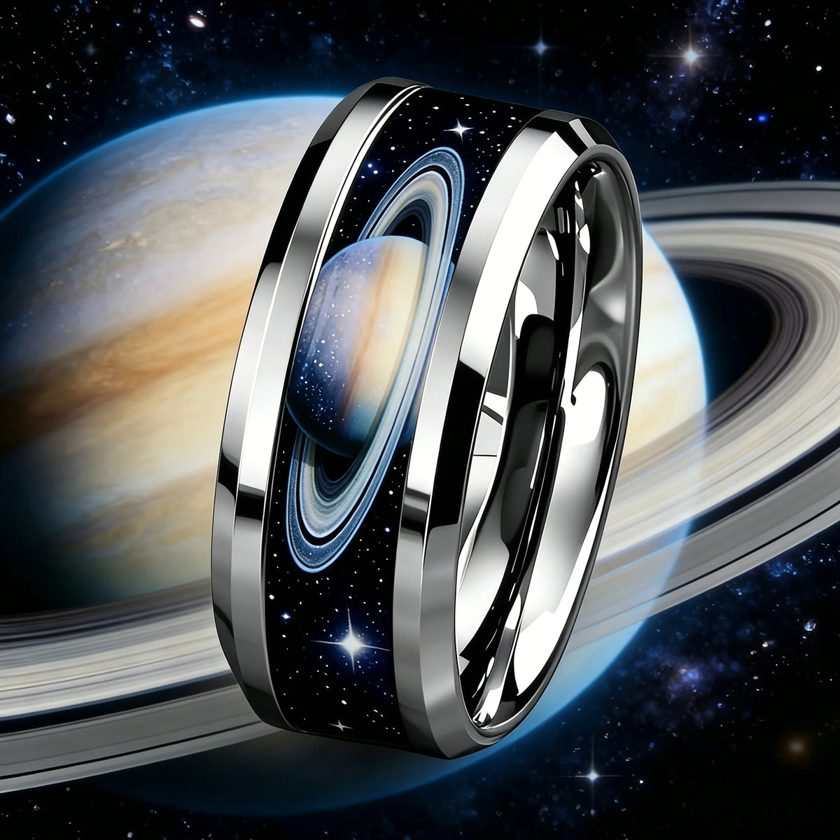 Bague acier inoxydable | motif galaxie cosmique "Astro-Cosmos"