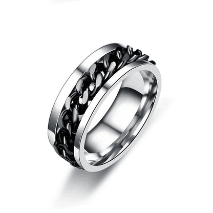 Bague homme DRAGON RING II | Anneau chaîne rotative au Titanium