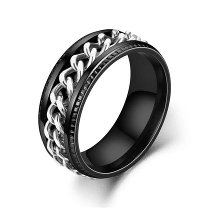 Bague homme DRAGON RING II | Anneau chaîne rotative au Titanium