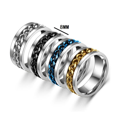 Bague homme DRAGON RING II | Anneau chaîne rotative au Titanium