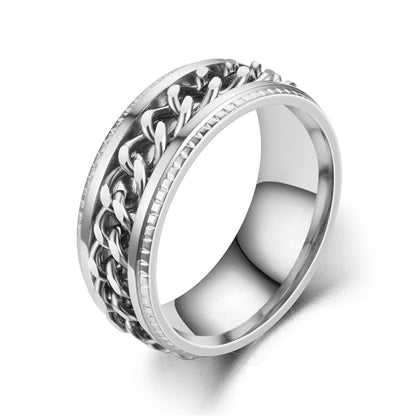 Bague homme DRAGON RING II | Anneau chaîne rotative au Titanium