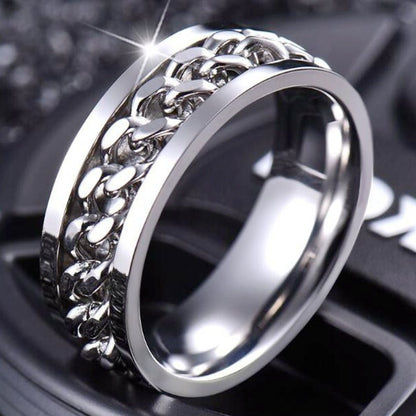 Bague homme DRAGON RING II | Anneau chaîne rotative au Titanium