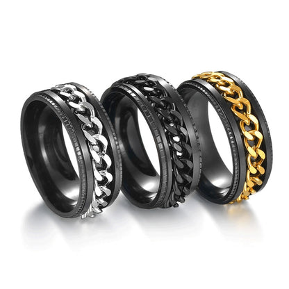 Bague homme DRAGON RING II | Anneau chaîne rotative au Titanium