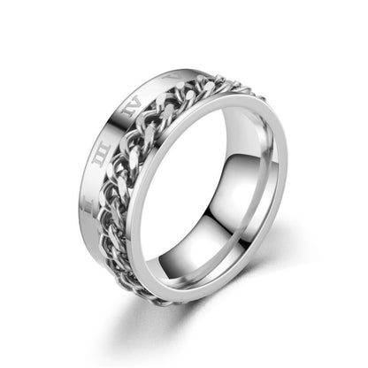 Bague homme DRAGON RING II | Anneau chaîne rotative au Titanium