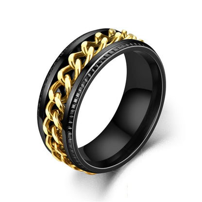Bague homme DRAGON RING II | Anneau chaîne rotative au Titanium