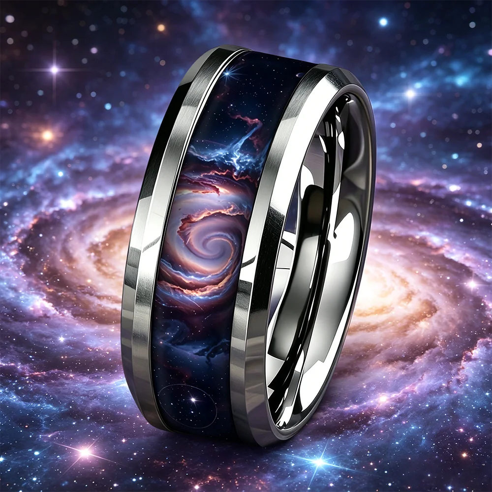 Bague acier inoxydable | motif galaxie cosmique "Astro-Cosmos"