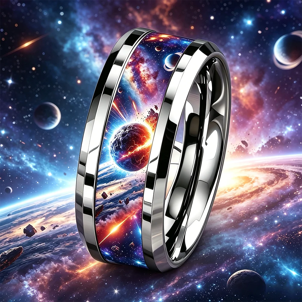 Bague acier inoxydable | motif galaxie cosmique "Astro-Cosmos"