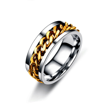 Bague homme DRAGON RING II | Anneau chaîne rotative au Titanium