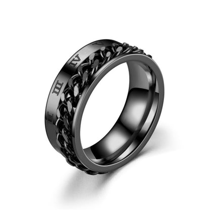 Bague homme DRAGON RING II | Anneau chaîne rotative au Titanium