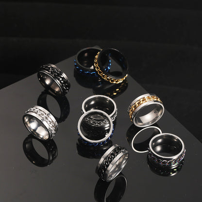 Bague homme DRAGON RING II | Anneau chaîne rotative au Titanium