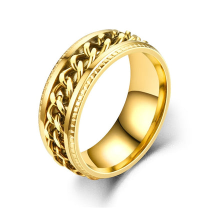 Bague homme DRAGON RING II | Anneau chaîne rotative au Titanium