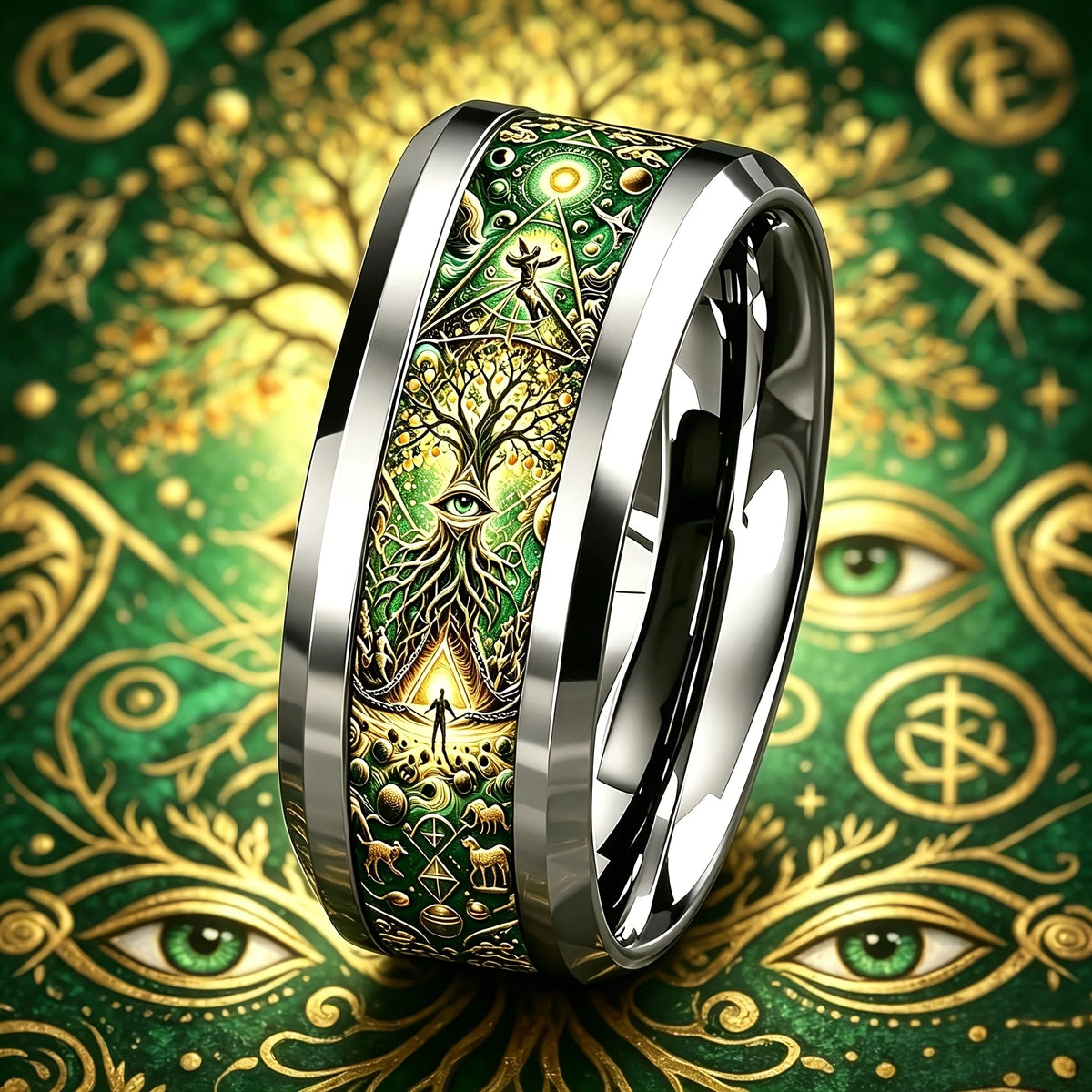 Bague acier homme | mystique Arbre de vie "Éveil d'Yggdrasil"