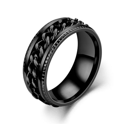 Bague homme DRAGON RING II | Anneau chaîne rotative au Titanium
