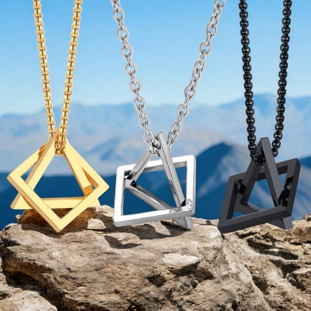 TRISQUARE-Collier-homme-pendentif-acier_inoxydable-g_om_trique-carr_-triangle-TRIO-OR-ARGENT-NOIR