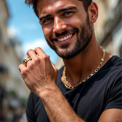 Bague anti stress, homme APEX ARGENT dore t-shirt noir