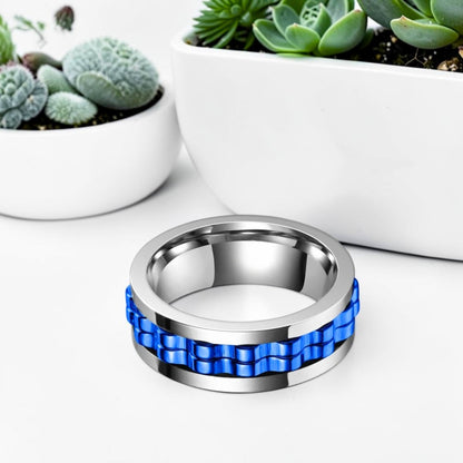bague anti stress, homme APEX ARGENT variante bleue