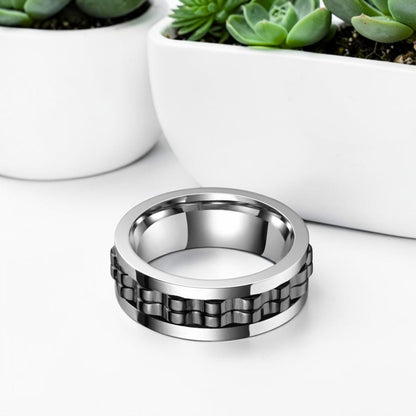 bague anti stress, homme APEX ARGENT variante noire