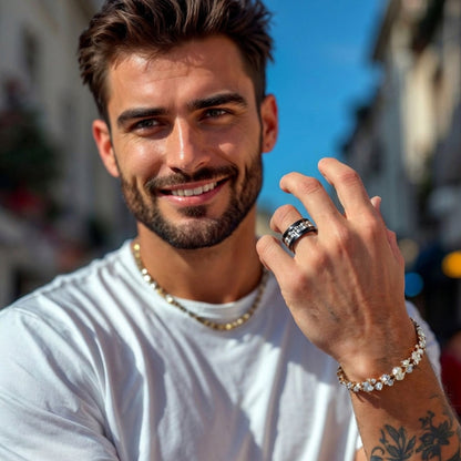 bague homme Apex Noire & Métal argent homme t-shirt blanc ciel bleu