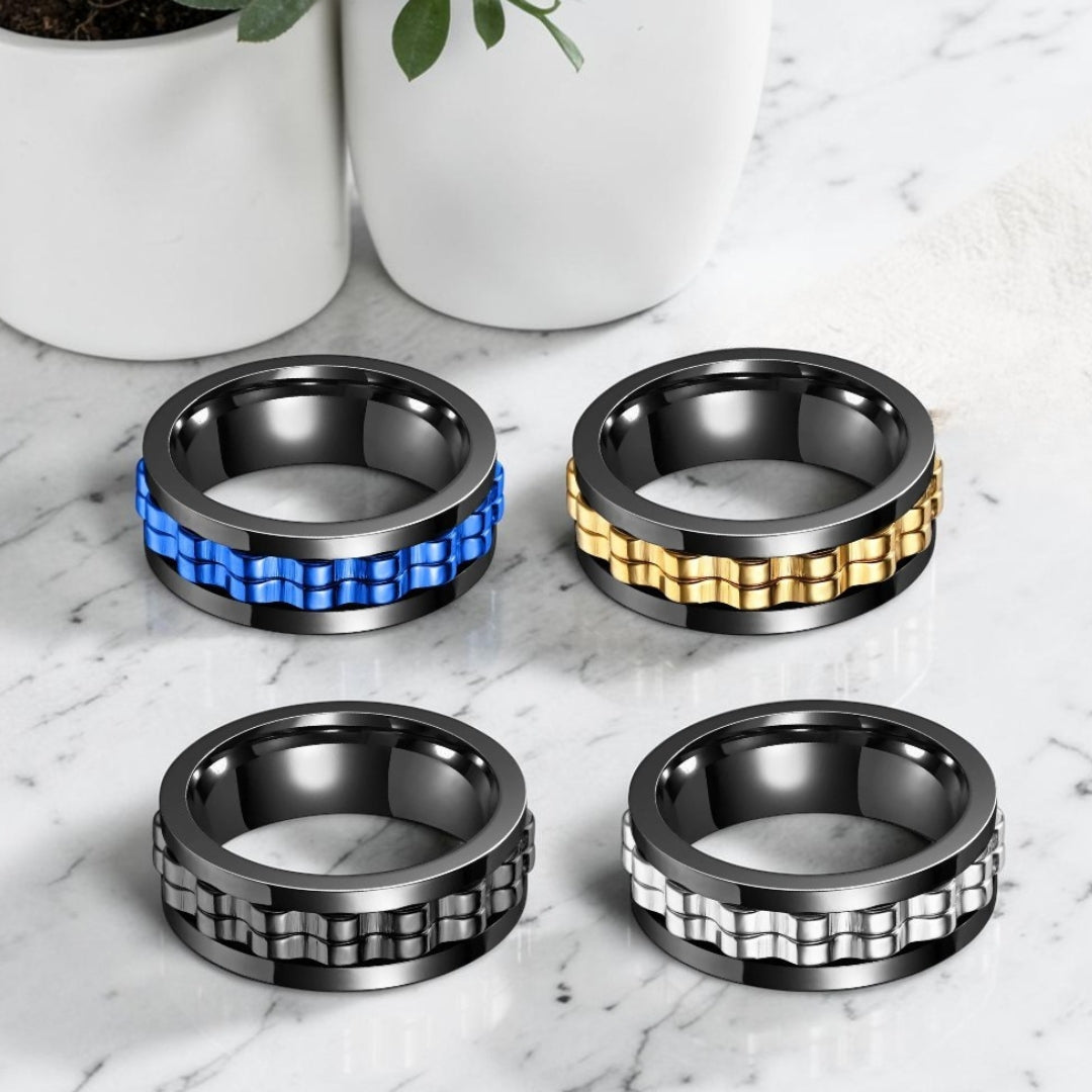 bague homme Apex Noire & Métal quatre variantestable marbre plantes