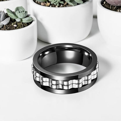 bague homme Apex Noire & Métal variante noire argente 