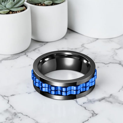 bague homme Apex Noire & Métal variante noire bleue
