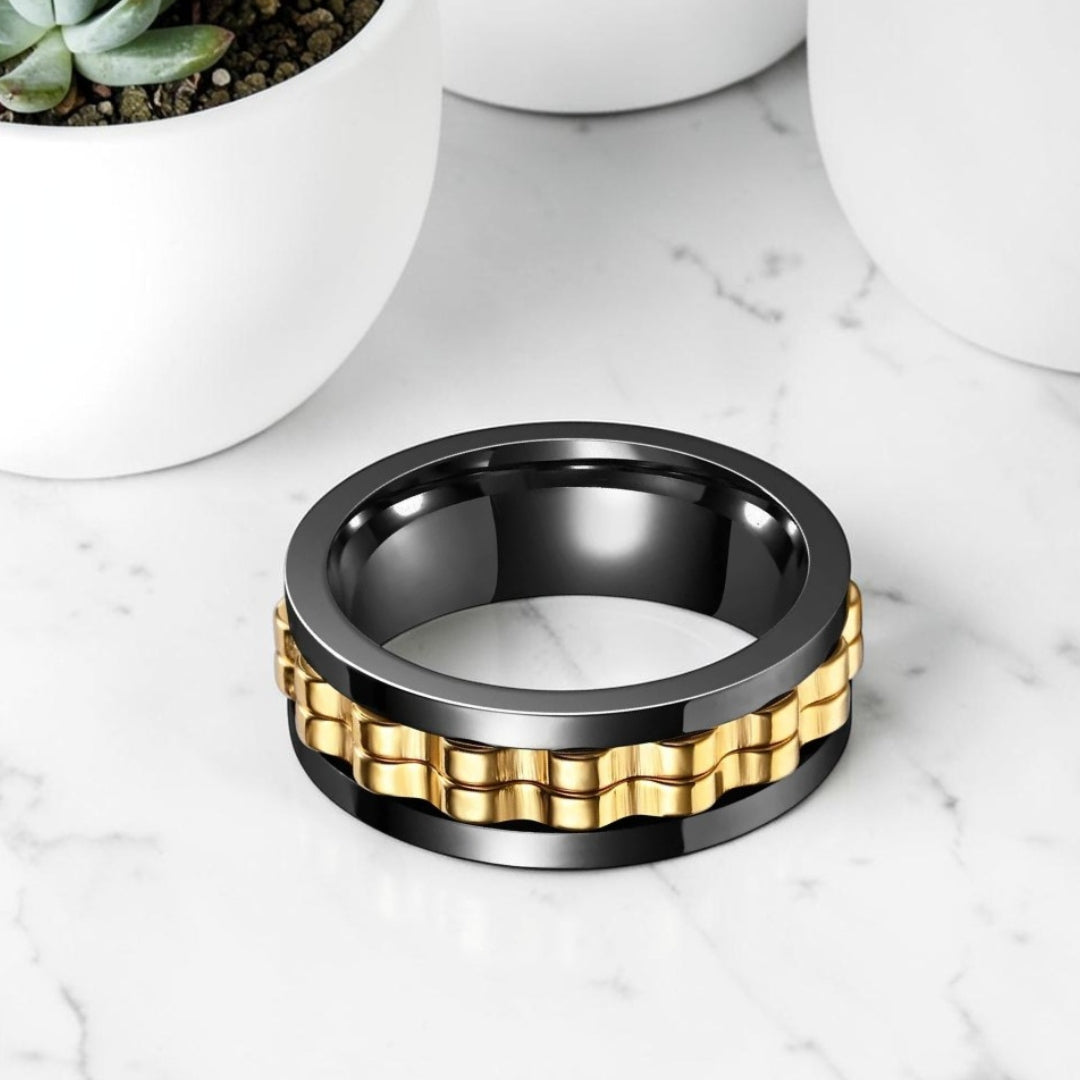bague homme Apex Noire & Métal variante noire dore
