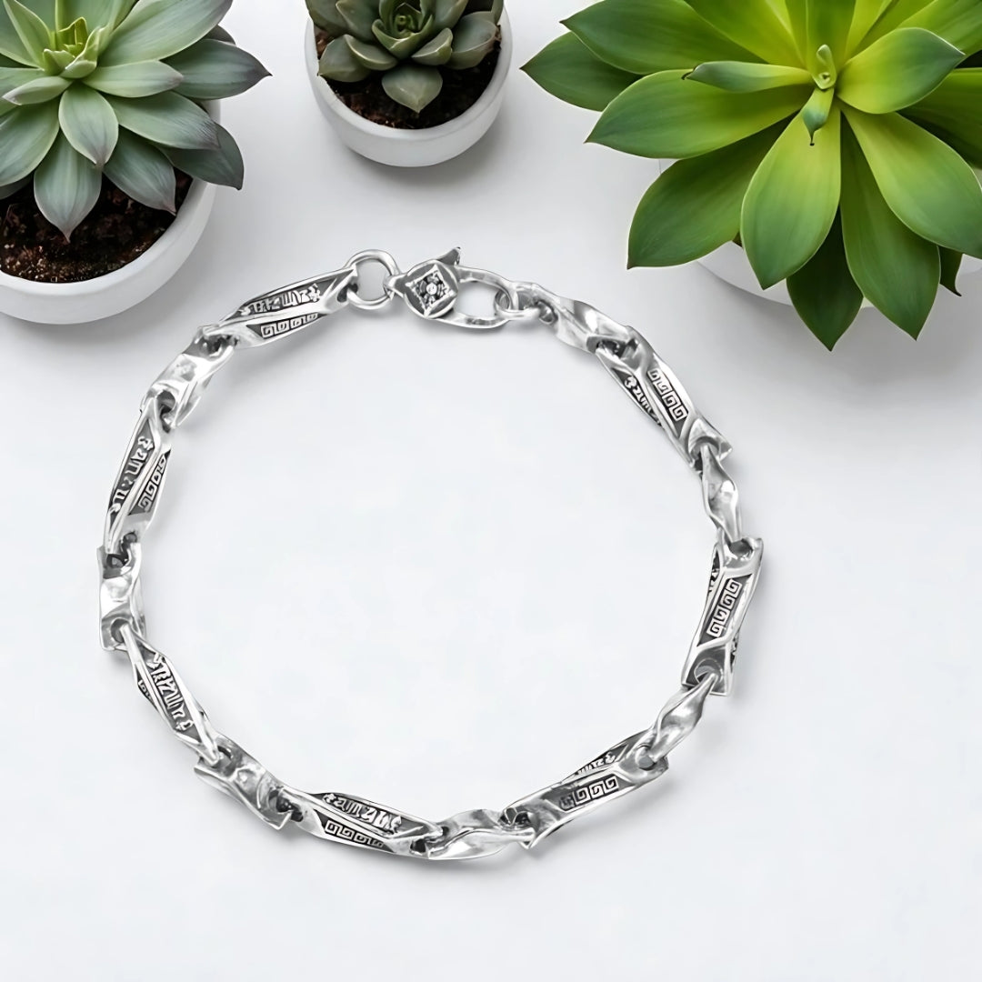 bracelet homme cuivre table marbre plantes presentation vue dessus