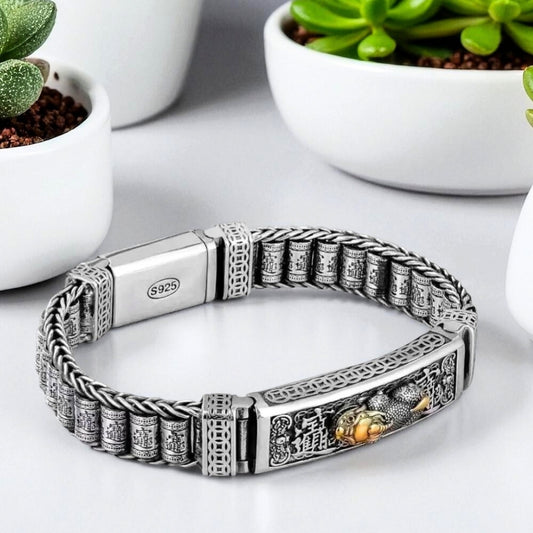 bracelet homme dragon pixiu table marbre plantes presentation 