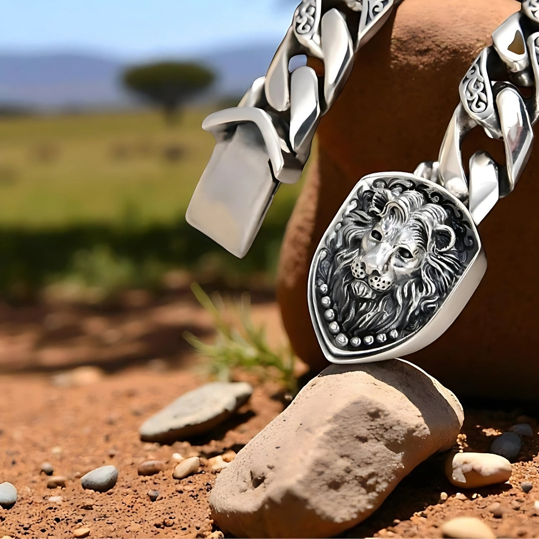 bracelet homme lion fermoir savane presentation pierres 