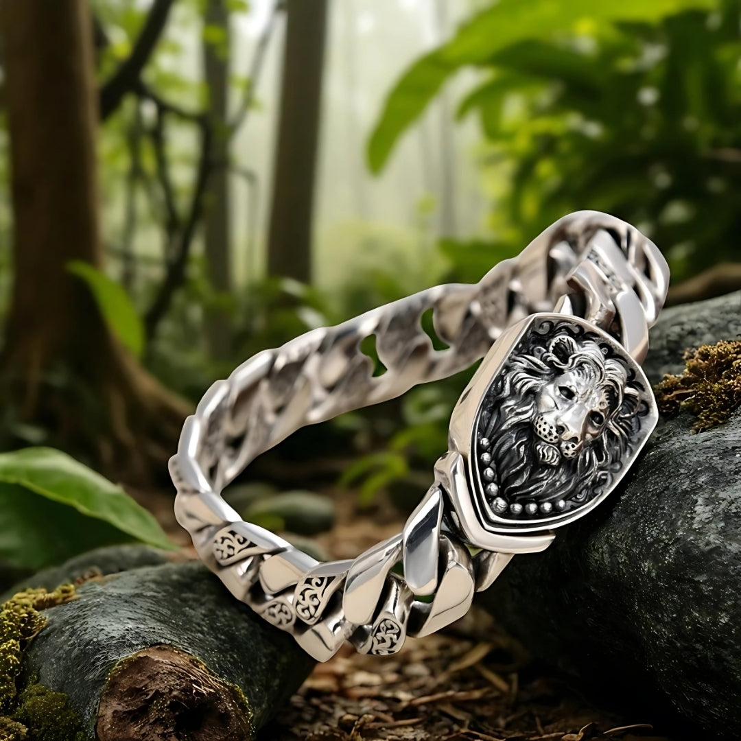 bracelet homme lion jungle presentation pierres bois
