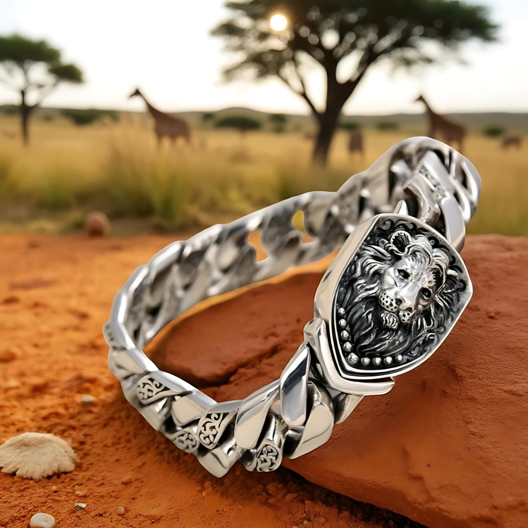 bracelet homme lion savane presentation pierres animaux