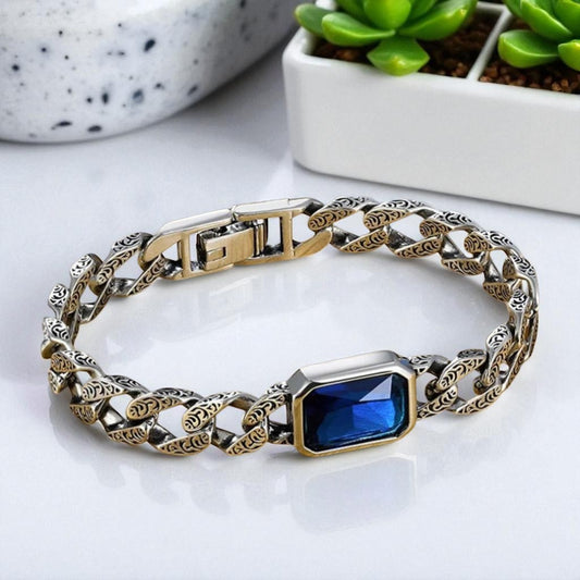 bracelet homme luxe pierre rectangle bleue marbre plantes