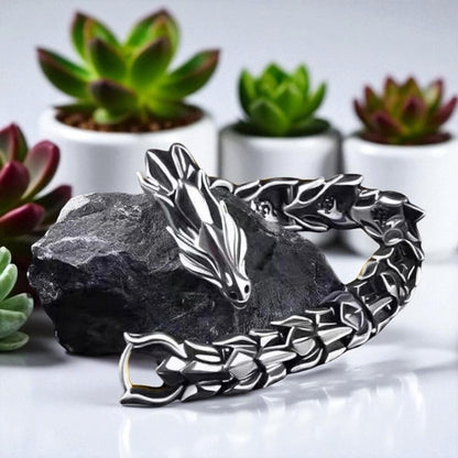 bracelet homme dragon argent plantes pierre