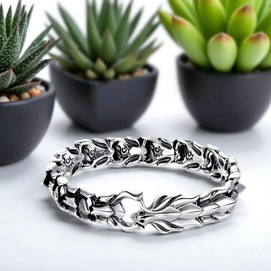 bracelet homme dragon argent plantes presentation
