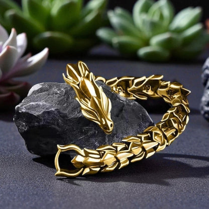 bracelet homme dragon doré plantes pierre