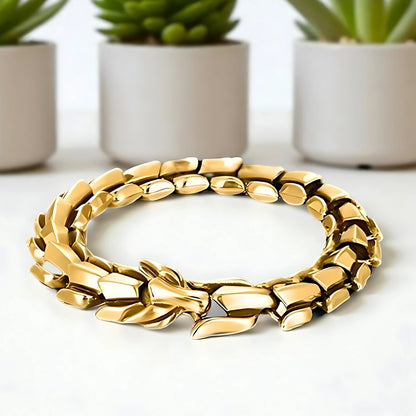 bracelet homme dragon doré plantes presentation