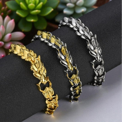 bracelet homme dragons roulés trois couleurs argent or bi couleur plantes
