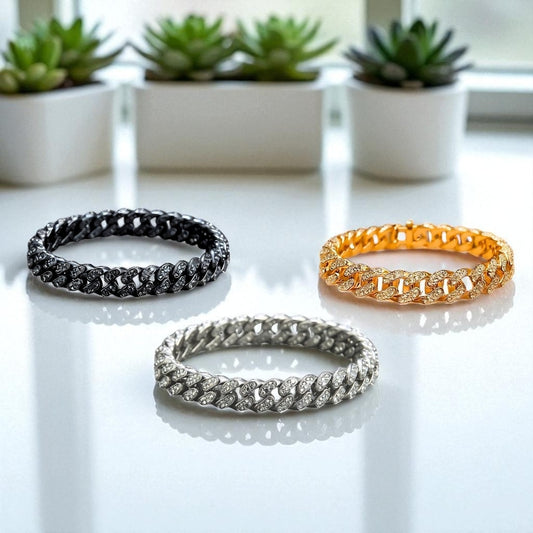 bracelet homme luxe cubain brillant trois couleurs presentation