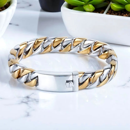 bracelet homme luxe silver and gold plantes table marbre presentation 12 mm 