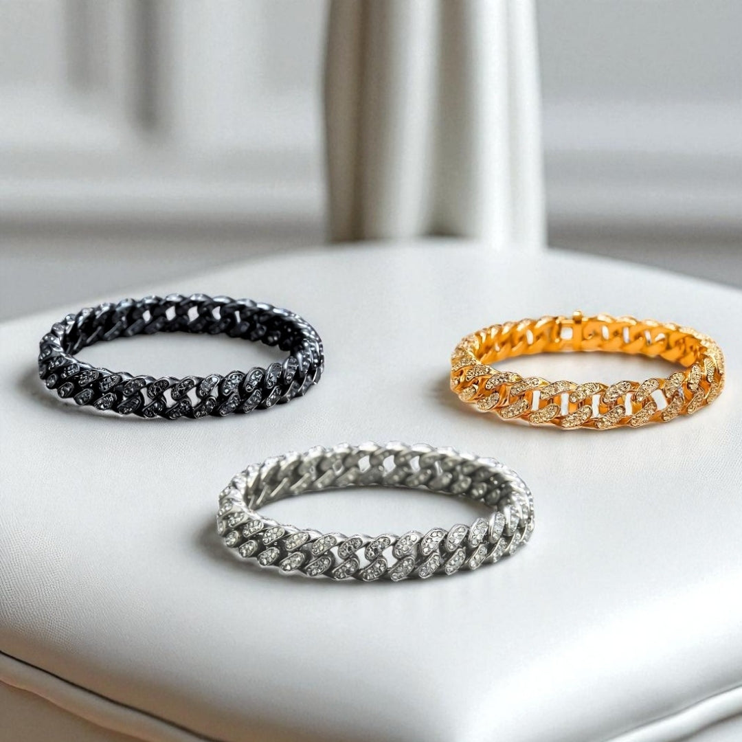 bracelet homme luxe tendance brillant argent noir doré coussin argent